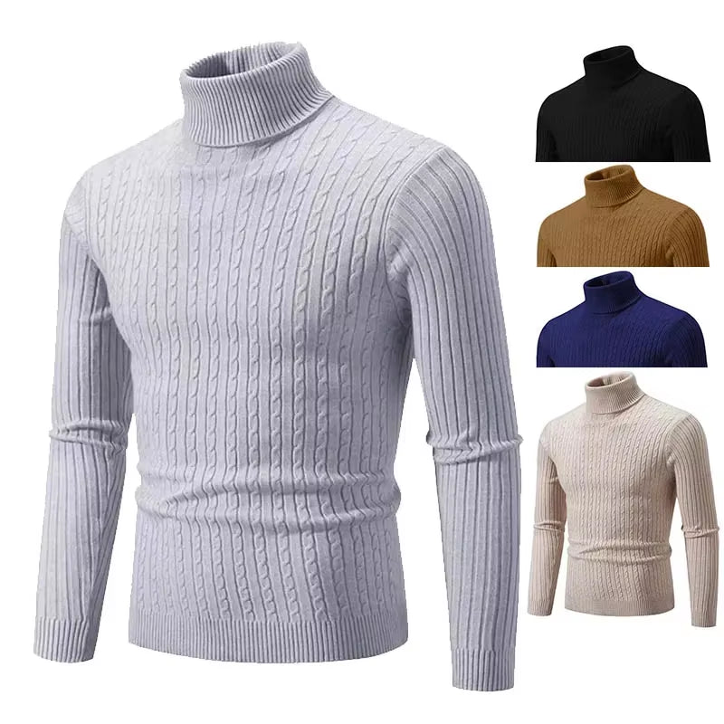 2025 New Men'S High Neck Sweater Solid Color Pullover Knitted Warm Casual Turtleneck Sweatwear Woolen Mens Winter Outdoor Tops