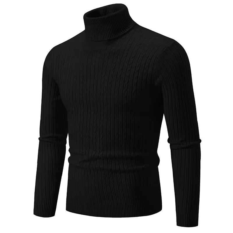 2025 New Men'S High Neck Sweater Solid Color Pullover Knitted Warm Casual Turtleneck Sweatwear Woolen Mens Winter Outdoor Tops