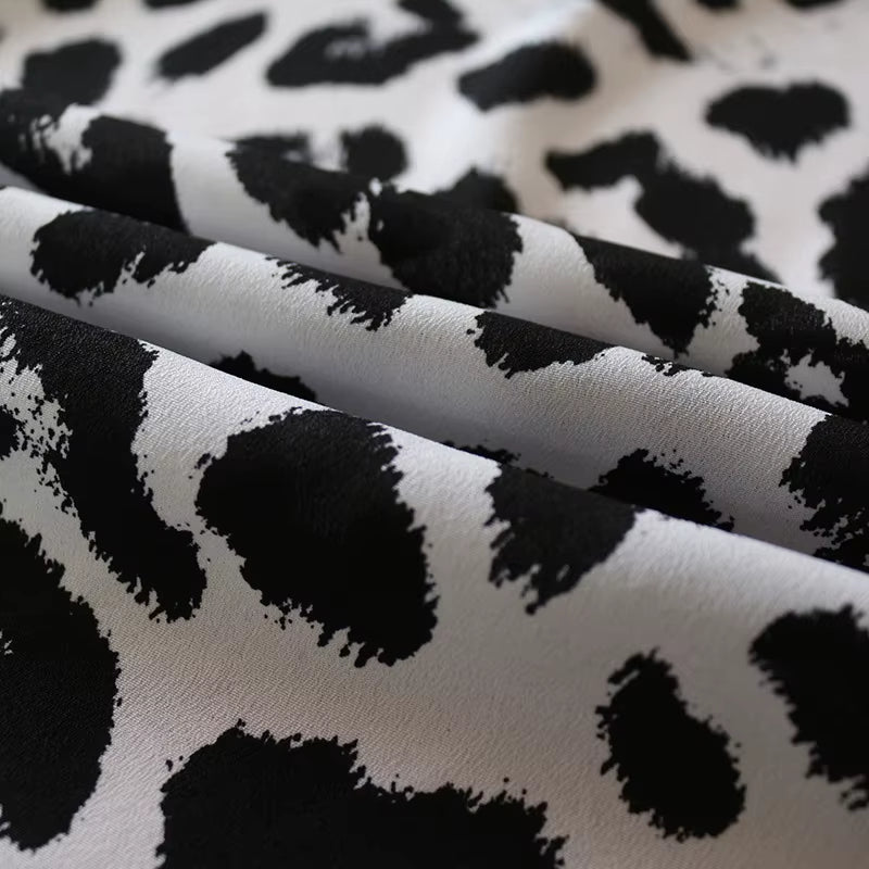 Leopard Print V-Neck Long Sleeved Lace up Dress