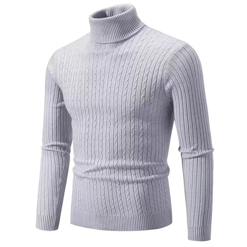 2025 New Men'S High Neck Sweater Solid Color Pullover Knitted Warm Casual Turtleneck Sweatwear Woolen Mens Winter Outdoor Tops