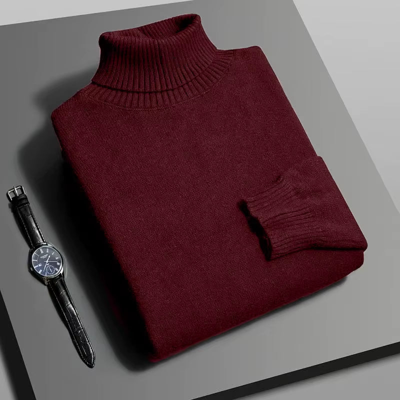 Autumn Mens High Quality Knitted Turtleneck Sweater Slim Fit Long Sleeve Anti-Pilling Pullover Solid Color Trend Men Streetwea