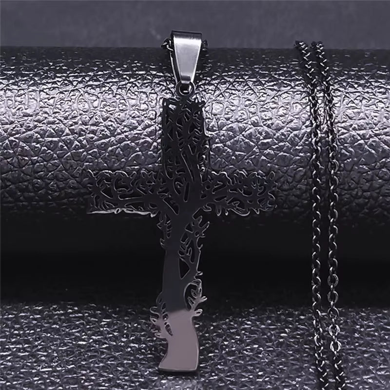 Stainless Steel Tree of Life Cross Pendant Necklace Silver Color Men Women Aesthetic Necklace Jewelry Arbol De La Vida N3018S02