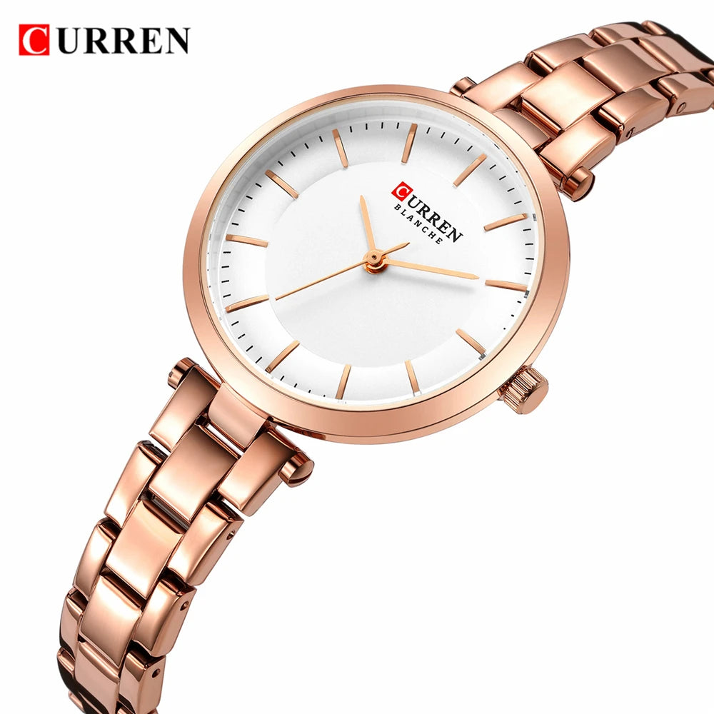 Chic rose-gold women’s watch featuring a slim bracelet and timeless design for everyday wear.