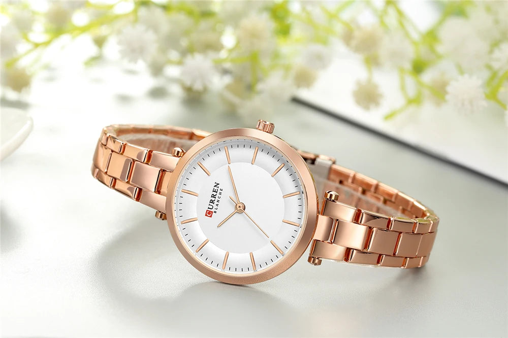 Chic rose-gold women’s watch featuring a slim bracelet and timeless design for everyday wear.