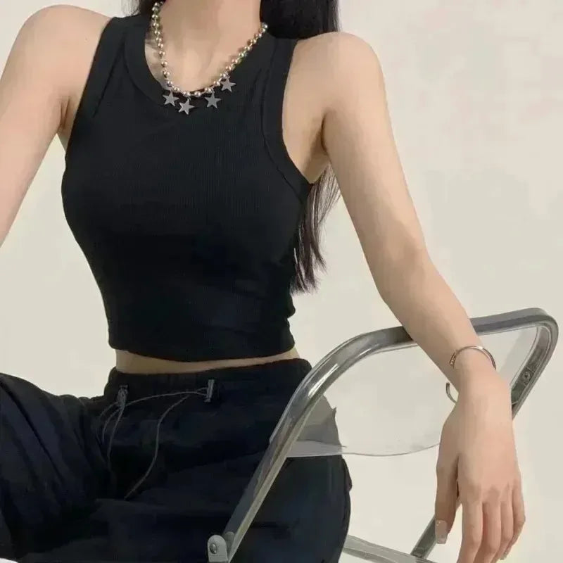 T-shirt Woman Clothing Hollow Waist Chain Y2k Tops Short Sleeve Crop Tops with Bras for Girls Sexy Street Wear Backless Top Tees