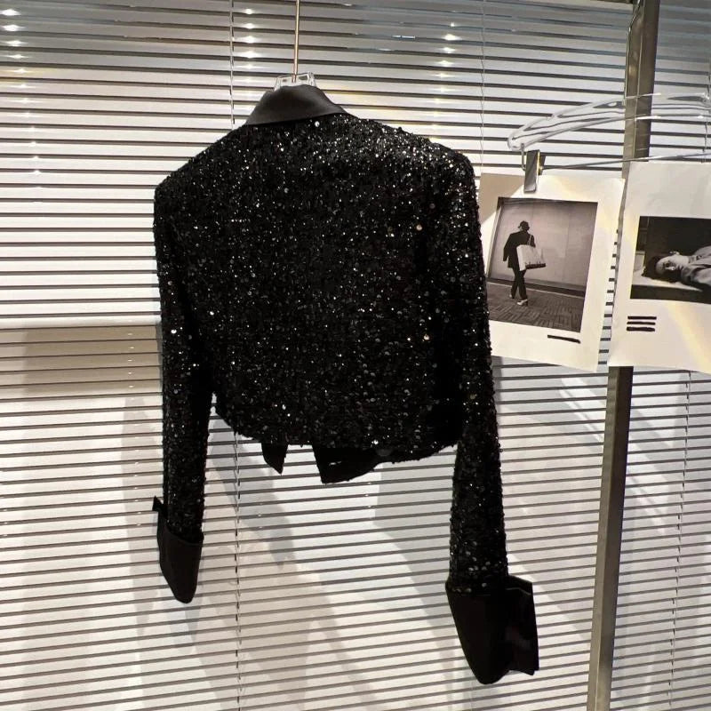 Women's Jackets Woman Clothing Small High Sequined Short Coat Female Autumn Temperament Online Celebrity Suit Collar Shiny Coat