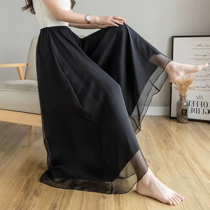 Women A-line Pants Black Wide-legged Pants High Waist Woman Clothing Loose Y2k Streetwear Design Chic Casual Thin New Trouser