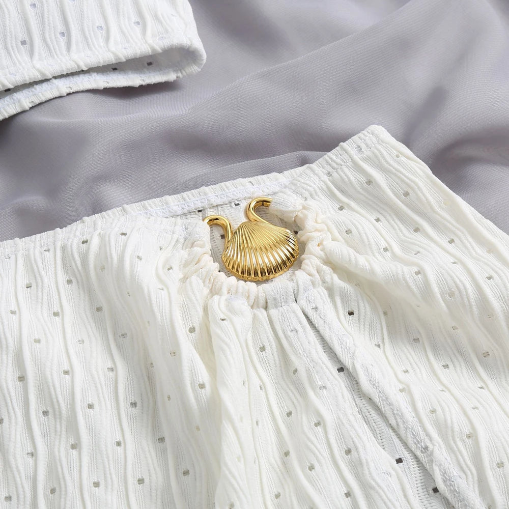 2025 Bikin 3 Pieces Women Special Material Swimsuit Sexy One Shoulder Thong Bottom With Skirt Black/Pink/White/Green Beachwear