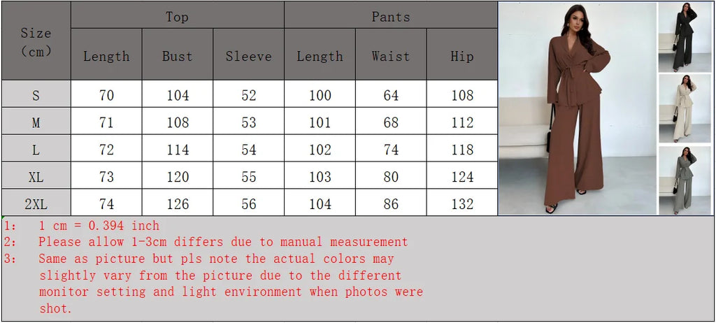  2025 Autumn Winter Two Piece Outfits Woman Clothing Fashionable V-Neck Temperament Long Sleeved Elegant Wide Leg Pants Set