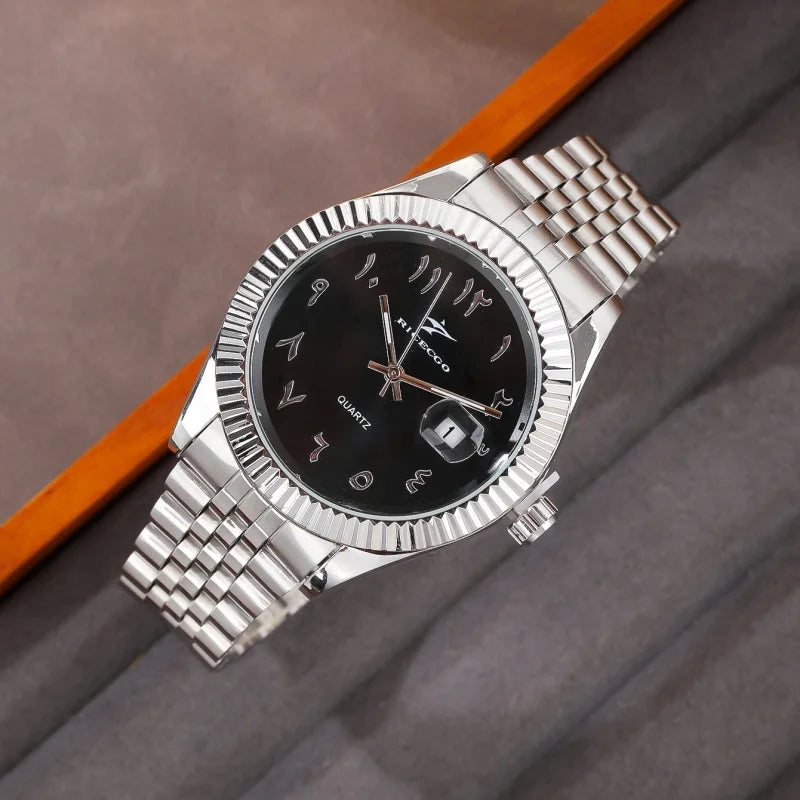 Classic steel timepiece with a textured bezel, clean dial, and reliable quartz movement.