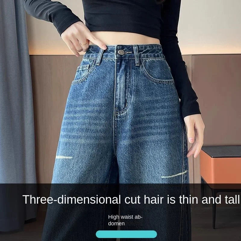 Womens Fleece Lined Jeans Loose Wide Leg Casual Slim Fit Denim Pants Comfortable Y2k jeans baggy jeans woman clothing jeans y2k