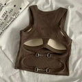 T-shirt Woman Clothing Hollow Waist Chain Y2k Tops Short Sleeve Crop Tops with Bras for Girls Sexy Street Wear Backless Top Tees