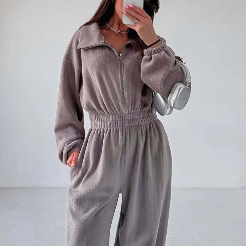 Zekye Woman Clothing New Fashion Long-sleeved Jumpsuit Women's Casual Semi-open Elastic Waist Jumpsuit Elegant Woman Jumpsuit
