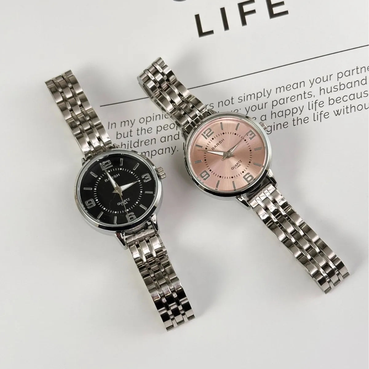 Elegant women’s silver watch with a polished stainless steel bracelet and clean white dial. Timeless, refined, and perfect for everyday luxury