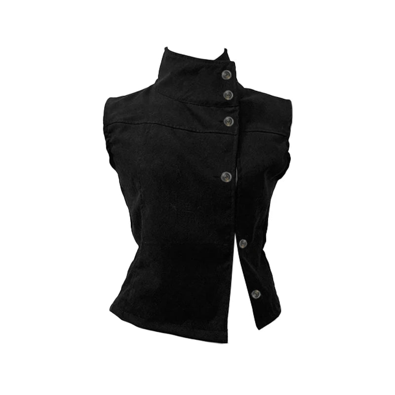 Y2k Sweet SlimTshirt Goth Fake 2 Pieces Vintage Punk Short Sleeve 2000s Button Crop Top Woman Clothing ONeck Harajuku Korea Tees