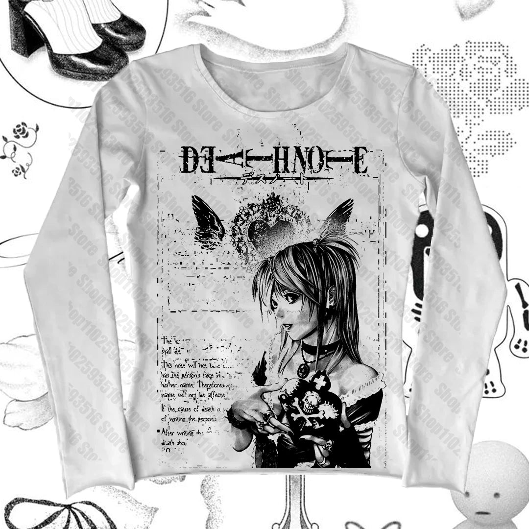 Y2k -shir T Shirt for Women Woman Clothing Gothic Emo Women's Cropped Harajuku Graphic T Shirts Long Sleeve Trashy Y2k 2000s