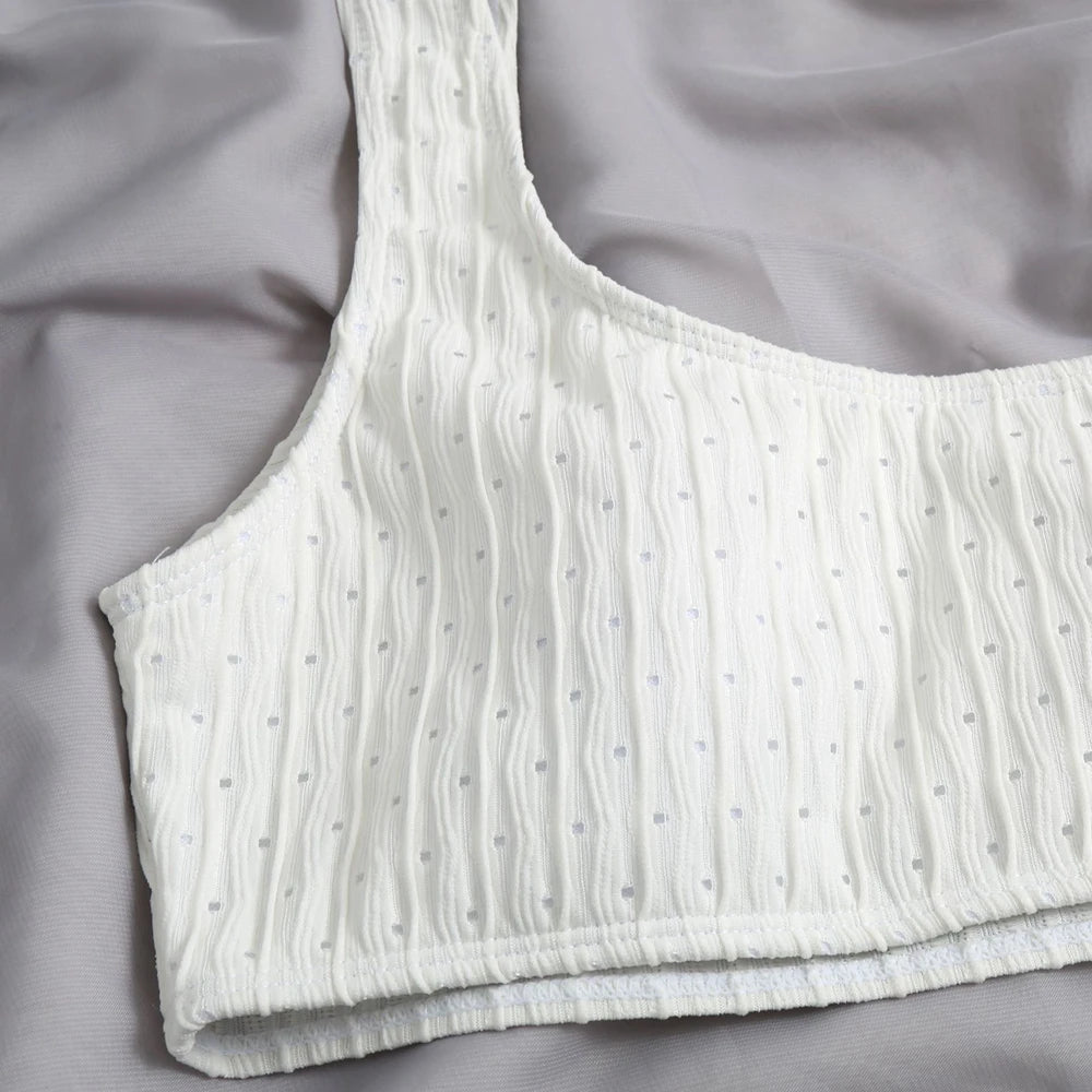 2025 Bikin 3 Pieces Women Special Material Swimsuit Sexy One Shoulder Thong Bottom With Skirt Black/Pink/White/Green Beachwear