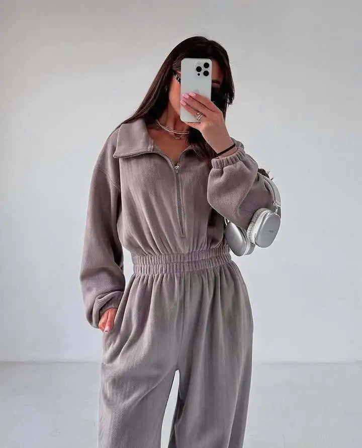 Zekye Woman Clothing New Fashion Long-sleeved Jumpsuit Women's Casual Semi-open Elastic Waist Jumpsuit Elegant Woman Jumpsuit