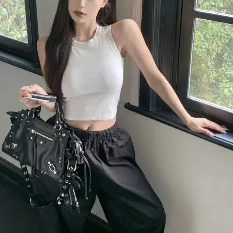 T-shirt Woman Clothing Hollow Waist Chain Y2k Tops Short Sleeve Crop Tops with Bras for Girls Sexy Street Wear Backless Top Tees