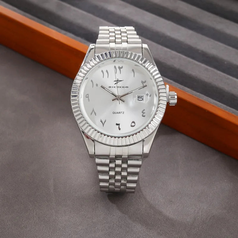 Classic steel timepiece with a textured bezel, clean dial, and reliable quartz movement.