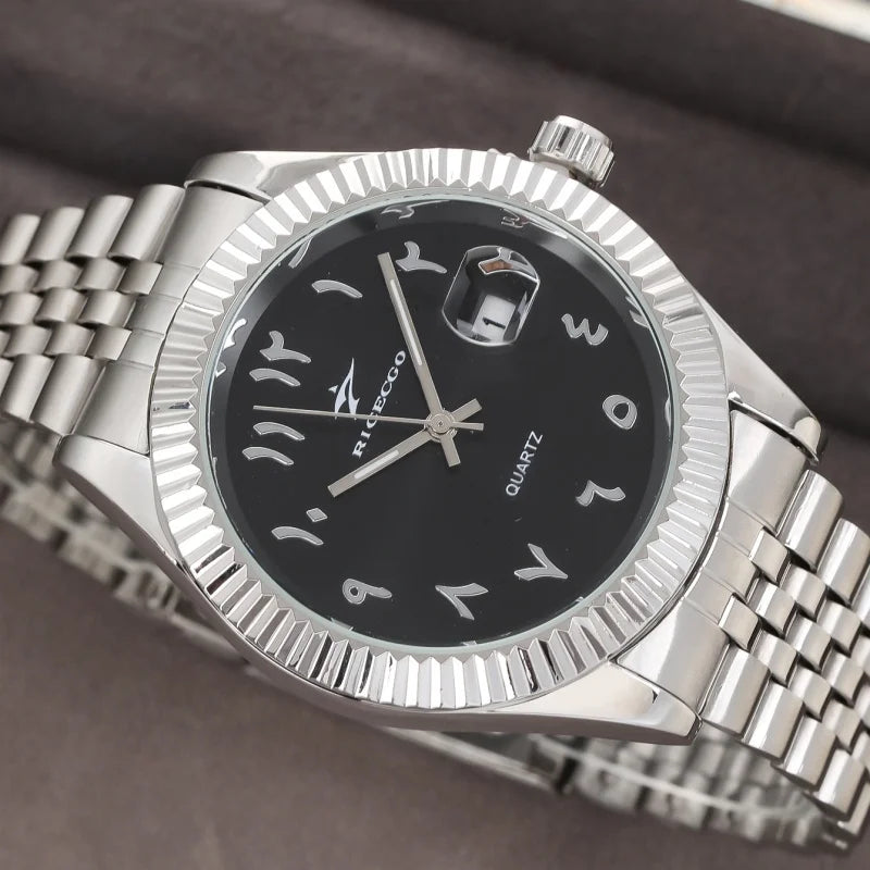 Classic steel timepiece with a textured bezel, clean dial, and reliable quartz movement.