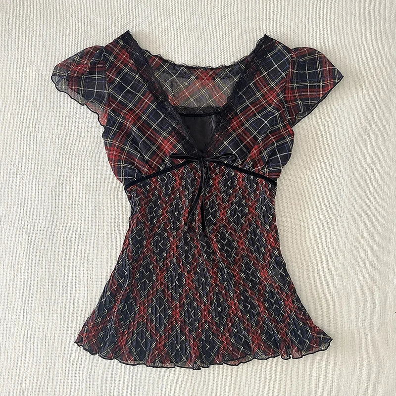 Y2k Sweet SlimTshirt Goth Fake 2 Pieces Vintage Punk Short Sleeve 2000s Button Crop Top Woman Clothing ONeck Harajuku Korea Tees