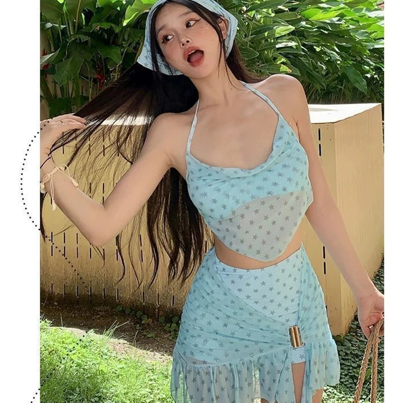 Women's Mint Mambo Bikini Set Luxury Skirted Two-Piece Swim Dress with Push-Up Top Slimming Hot Spring Resort Swimwear